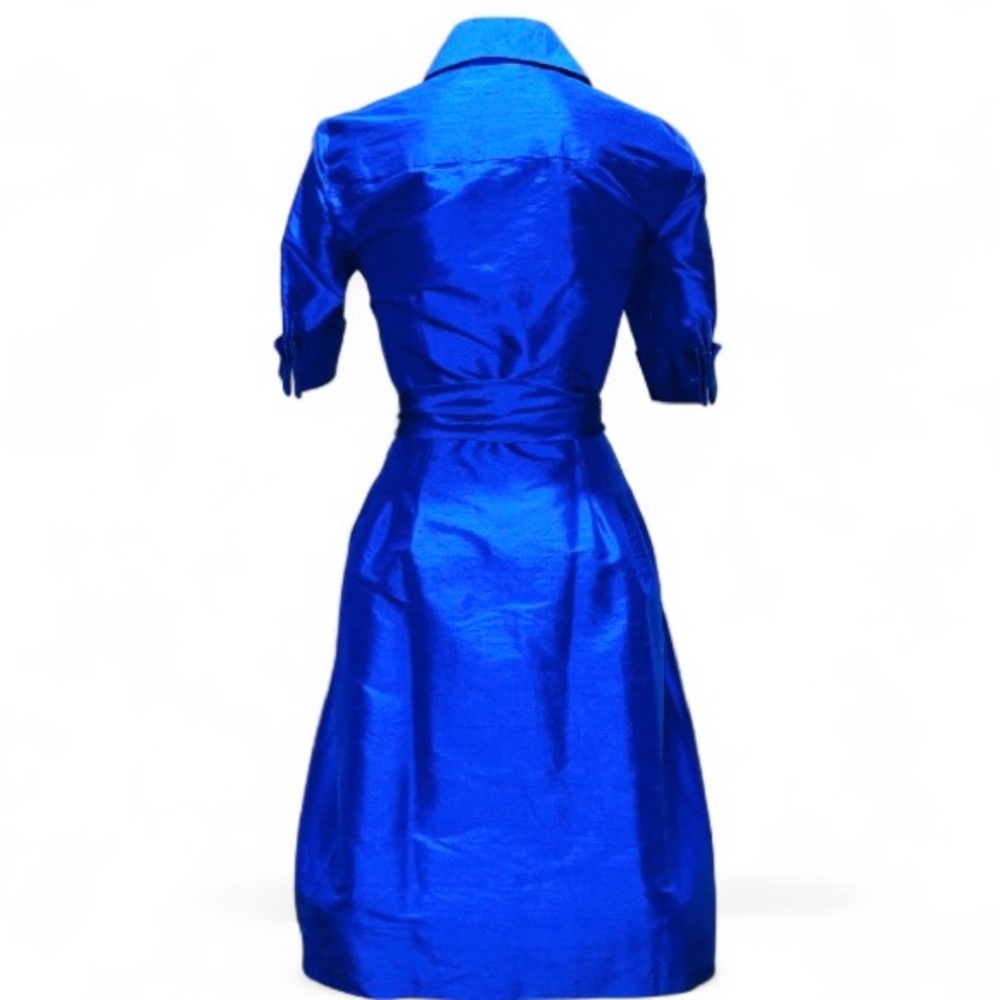 Tahari ASL Bright Cobalt Blue Tie Front Shirt Dress 100% Silk Career Work Sz 2 - Picture 2 of 8